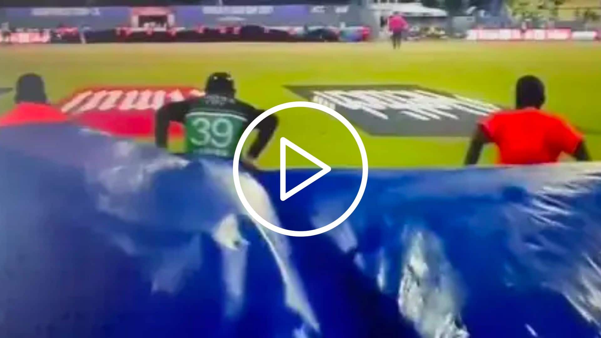 [Watch] Fakhar Zaman Joins Groundsmen to Cover Pitch Amidst Sudden Rainfall in IND vs PAK